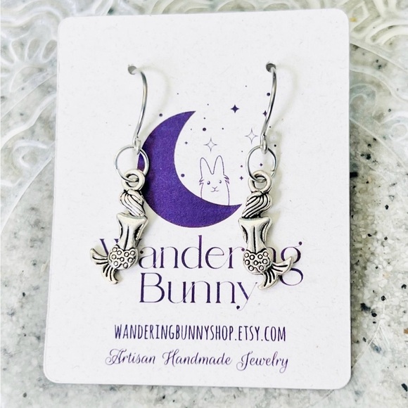 Silver Hypoallergenic Mermaid Earrings, Handmade by Wandering Bunny LLC - Picture 3 of 5